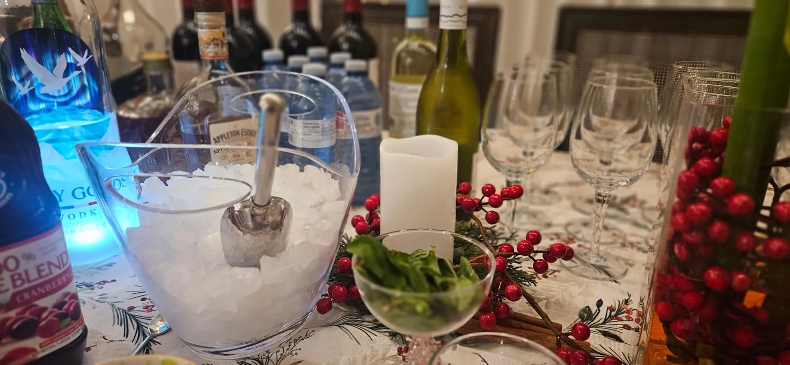 A drinks station set up for a client dinner at a Waterloo office